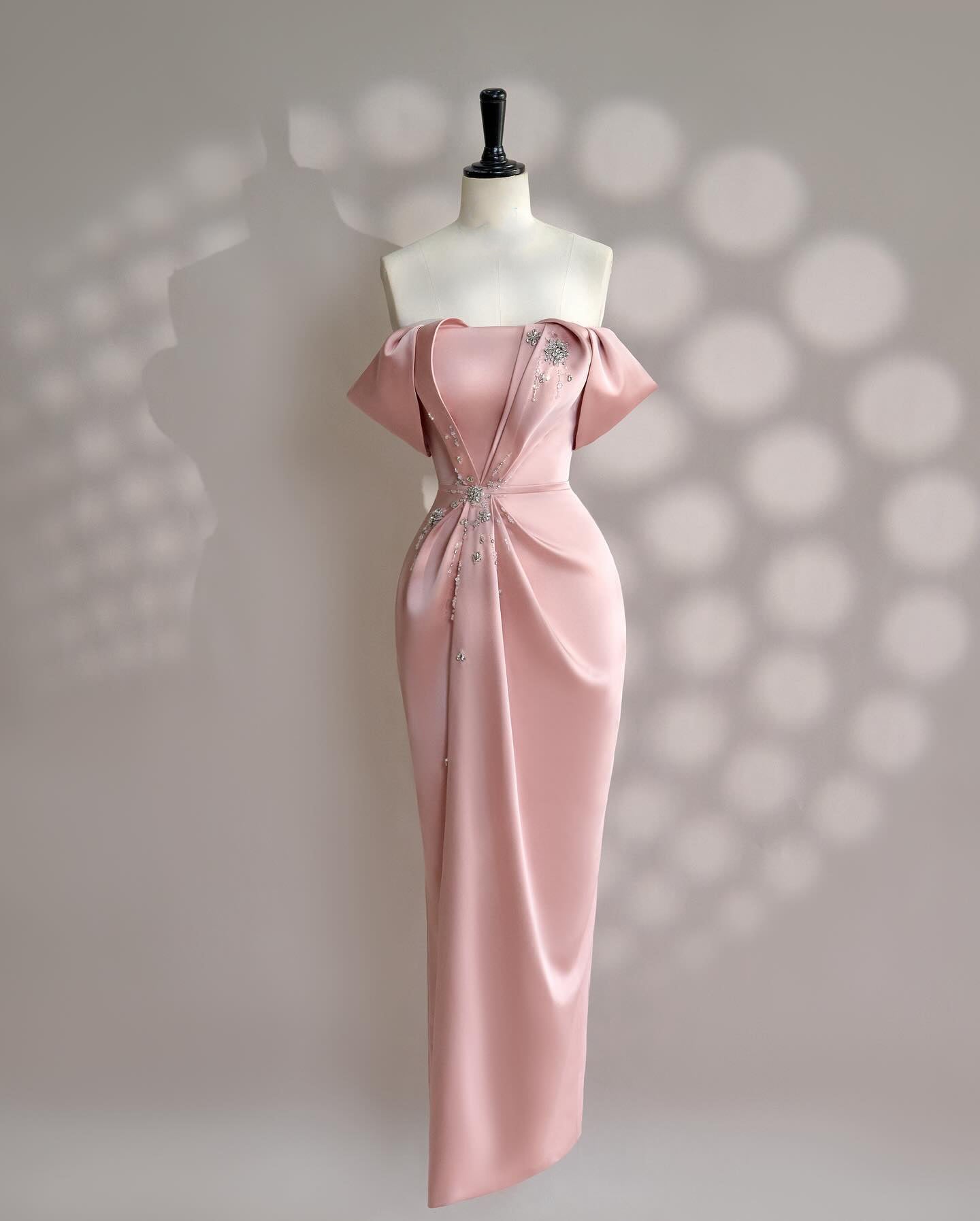Luxury Crystal Pink Off Shoulder Evening Dress SF451