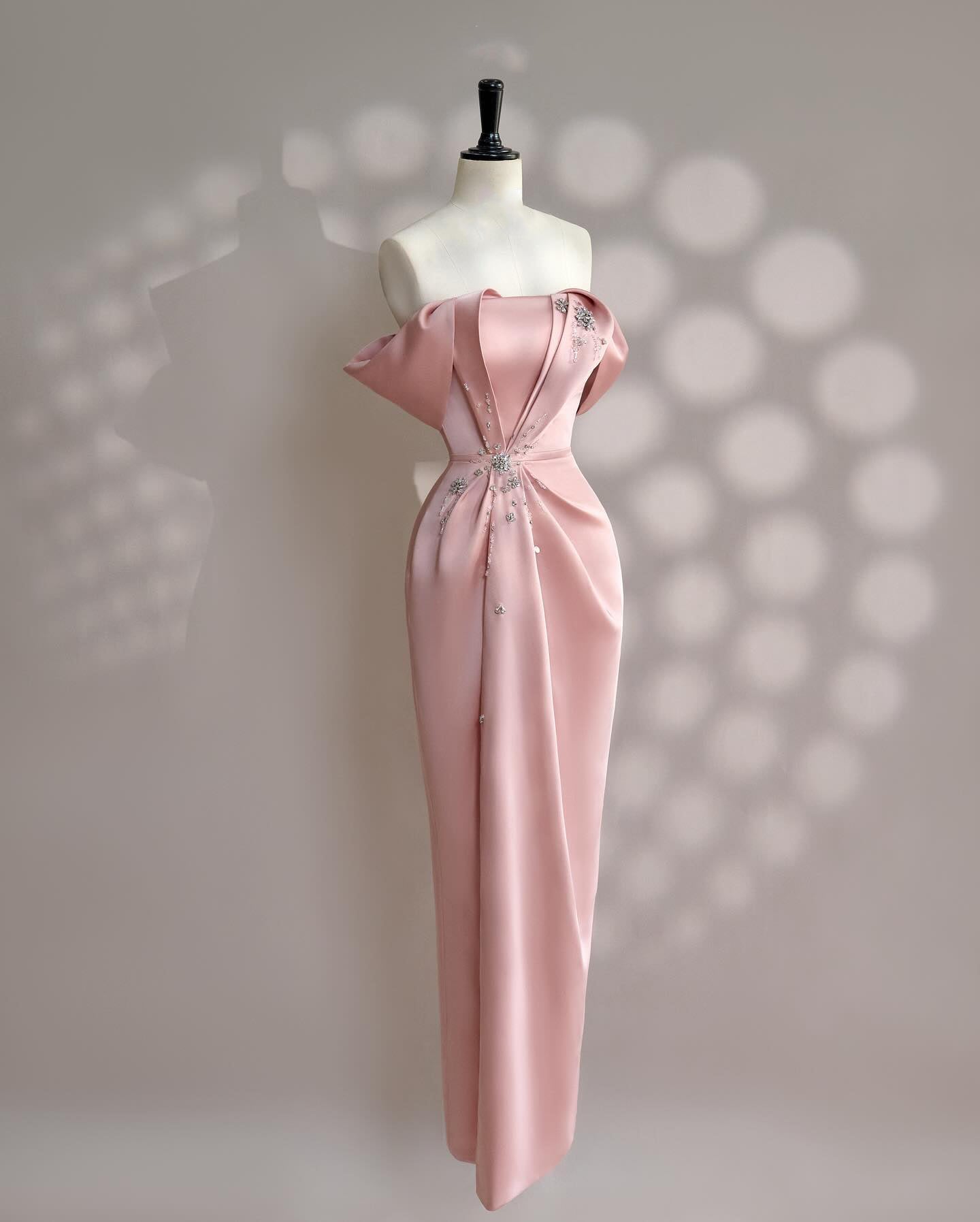 Luxury Crystal Pink Off Shoulder Evening Dress SF451