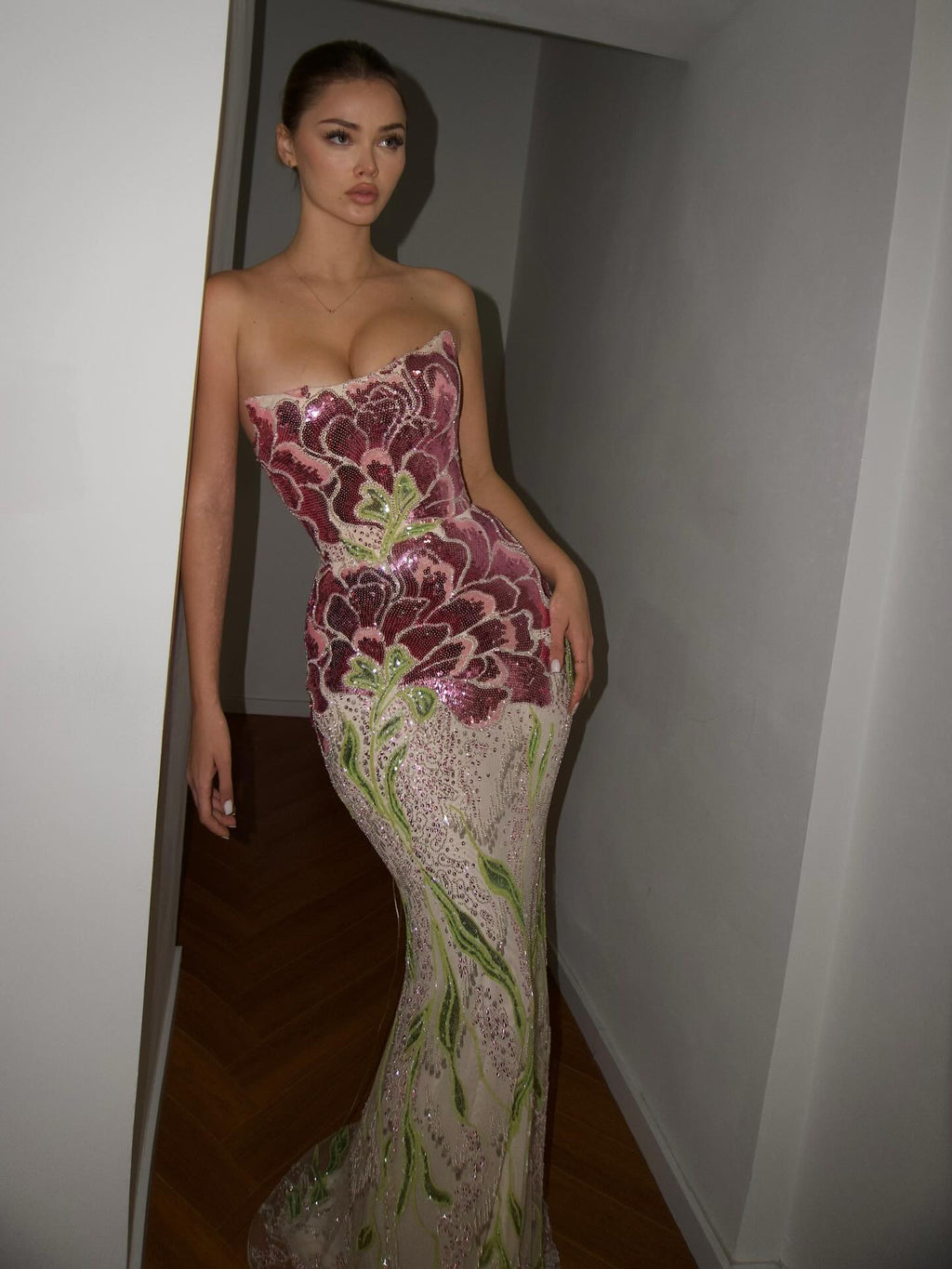 Luxury Purple Green Sparkling Sequin Beaded Formal Evening Dress SS511