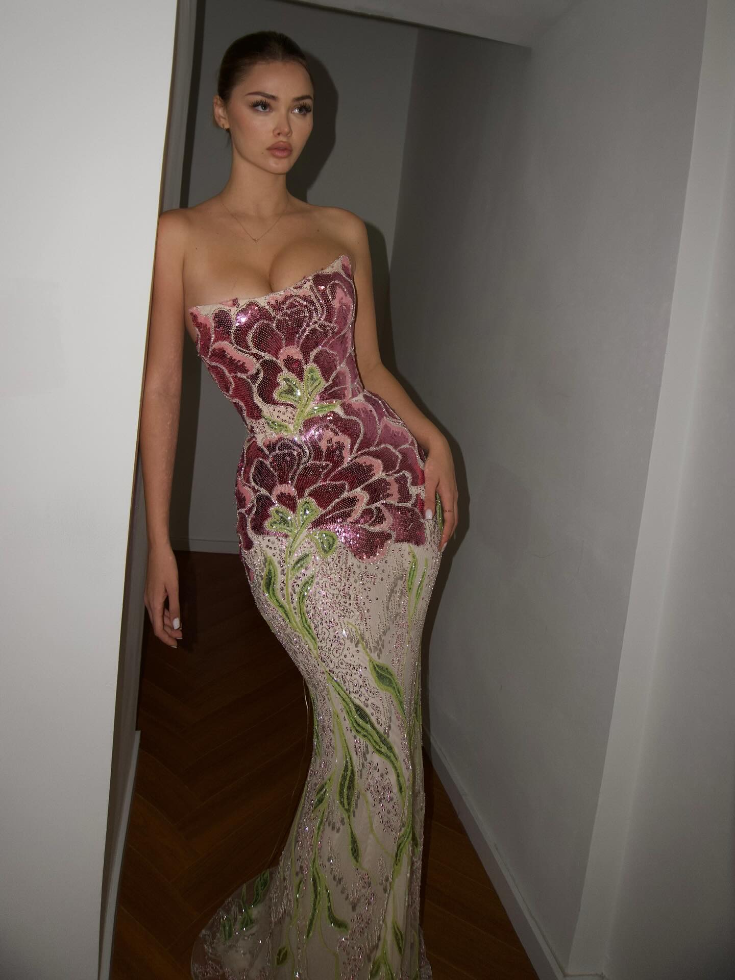 Luxury Purple Green Sparkling Sequin Beaded Formal Evening Dress SS511