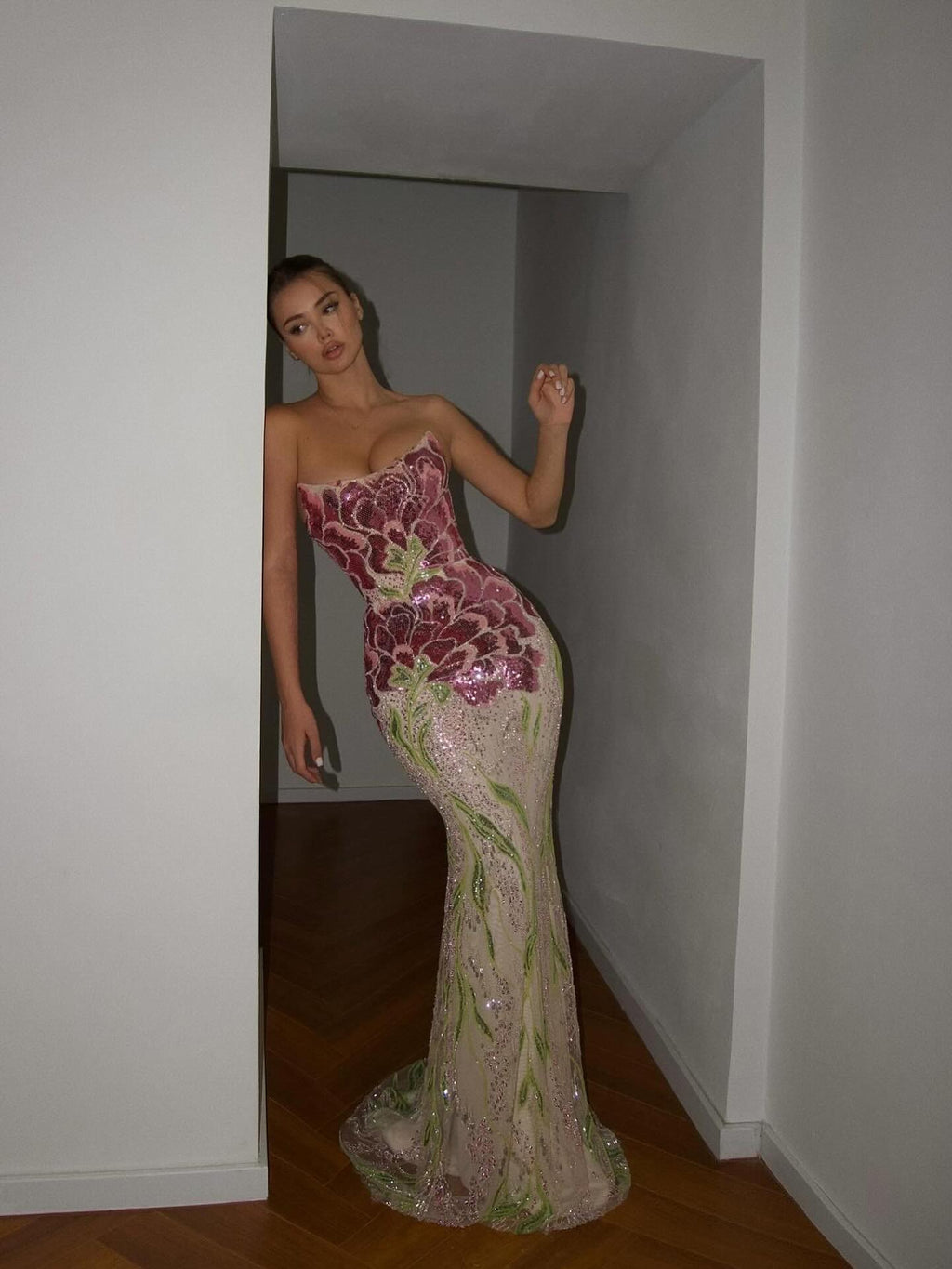 Luxury Purple Green Sparkling Sequin Beaded Formal Evening Dress SS511