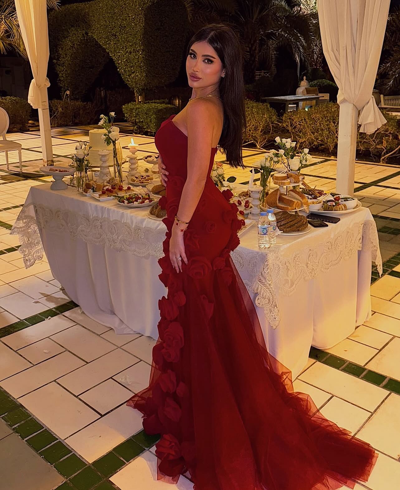 Chic Pink 3D Flowers Strapless Mermaid Evening Dress Side Slit SS207