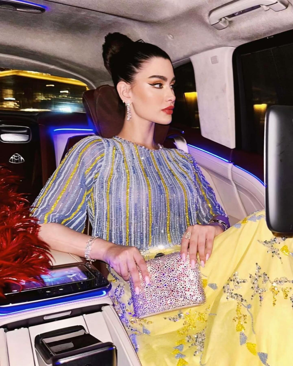 Luxury Blue Yellow 2 Pieces A-Line Half Sleeves Evening Dress SS490