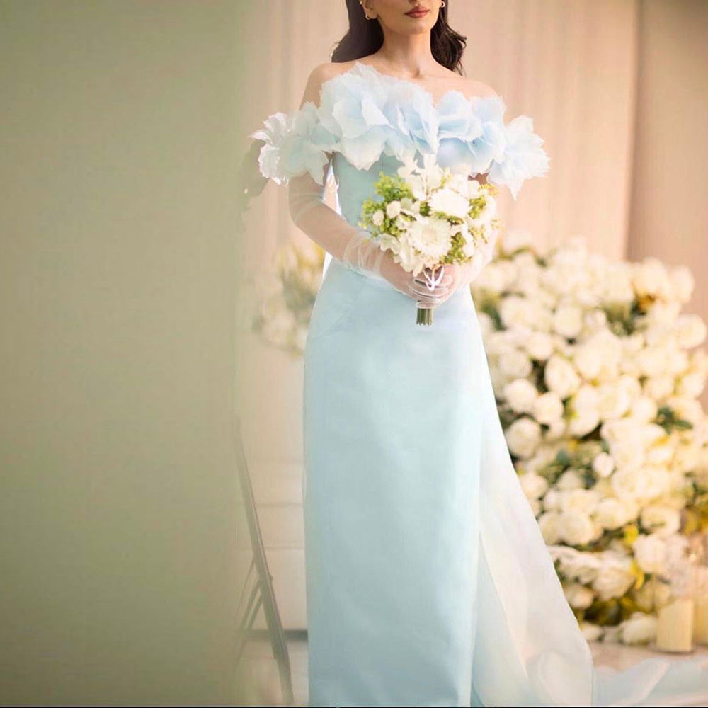 Elegant Light Yellow 3D Flowers Evening Dress with Overskirt SF013