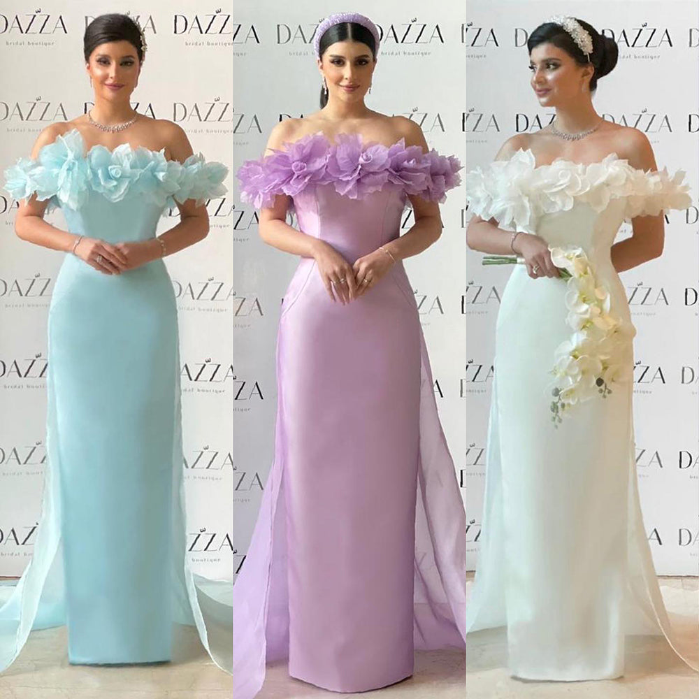 Elegant Light Yellow 3D Flowers Evening Dress with Overskirt SF013