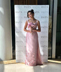 Luxury 3D Floral Pink Straps Evening Dress with Cape SF570