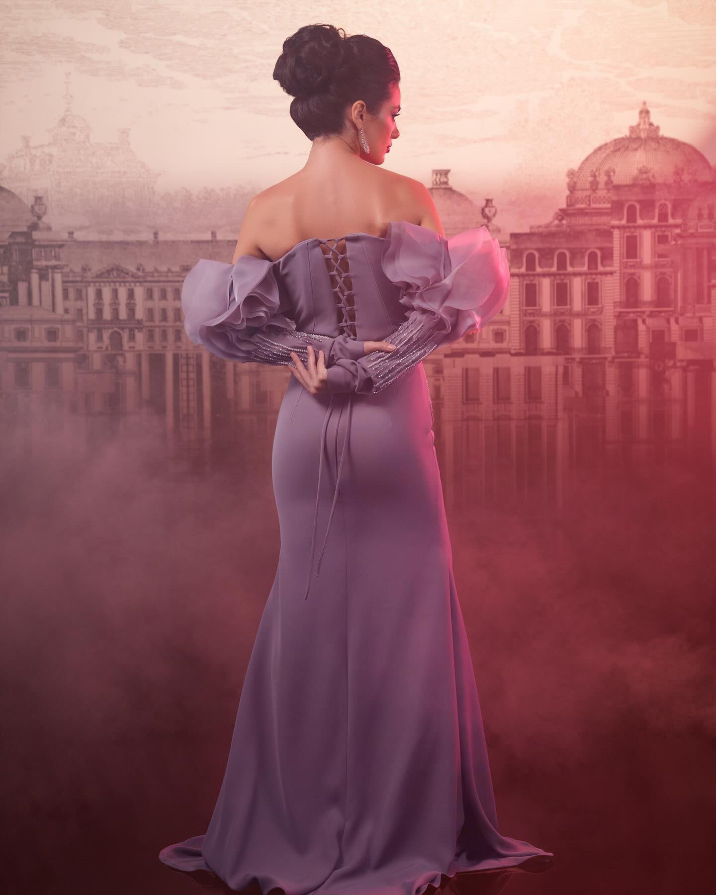 Elegant Beaded Lilac Off Shoulder Evening Dress XD-006
