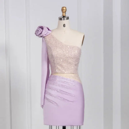 Luxury Sequin 3D Flower Blue Short Cocktail Party Dress RM006