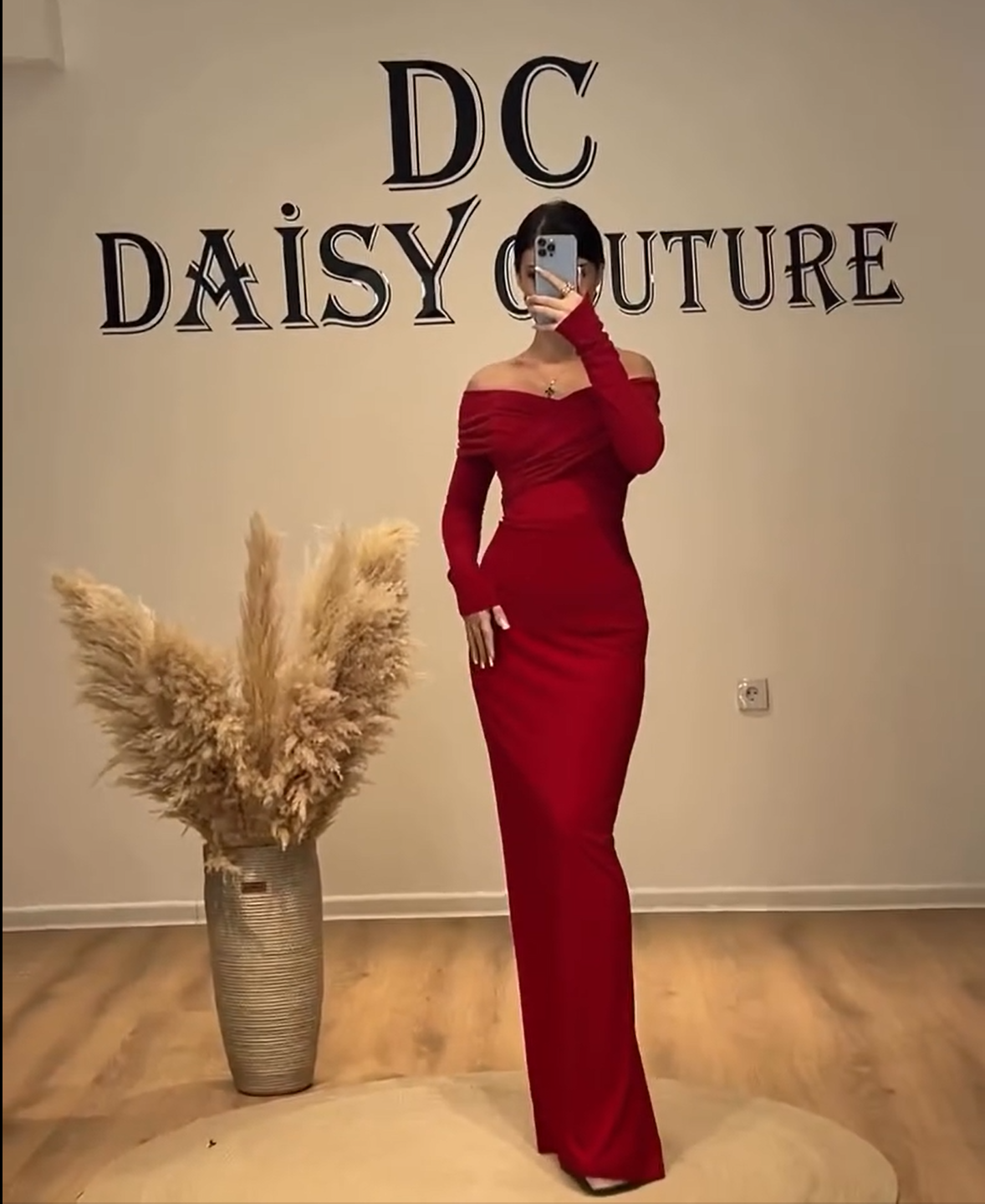 Glamorous Off-Shoulder Red Satin Fitted Evening Dress SF132