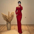 Glamorous Off-Shoulder Red Satin Fitted Evening Dress SF132
