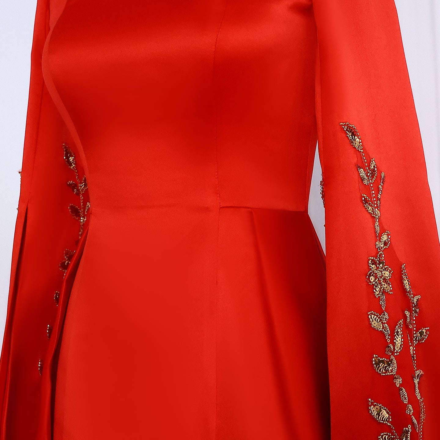 Elegant Floral Embroidery Red Evening Dress with Cape Sleeve SS568