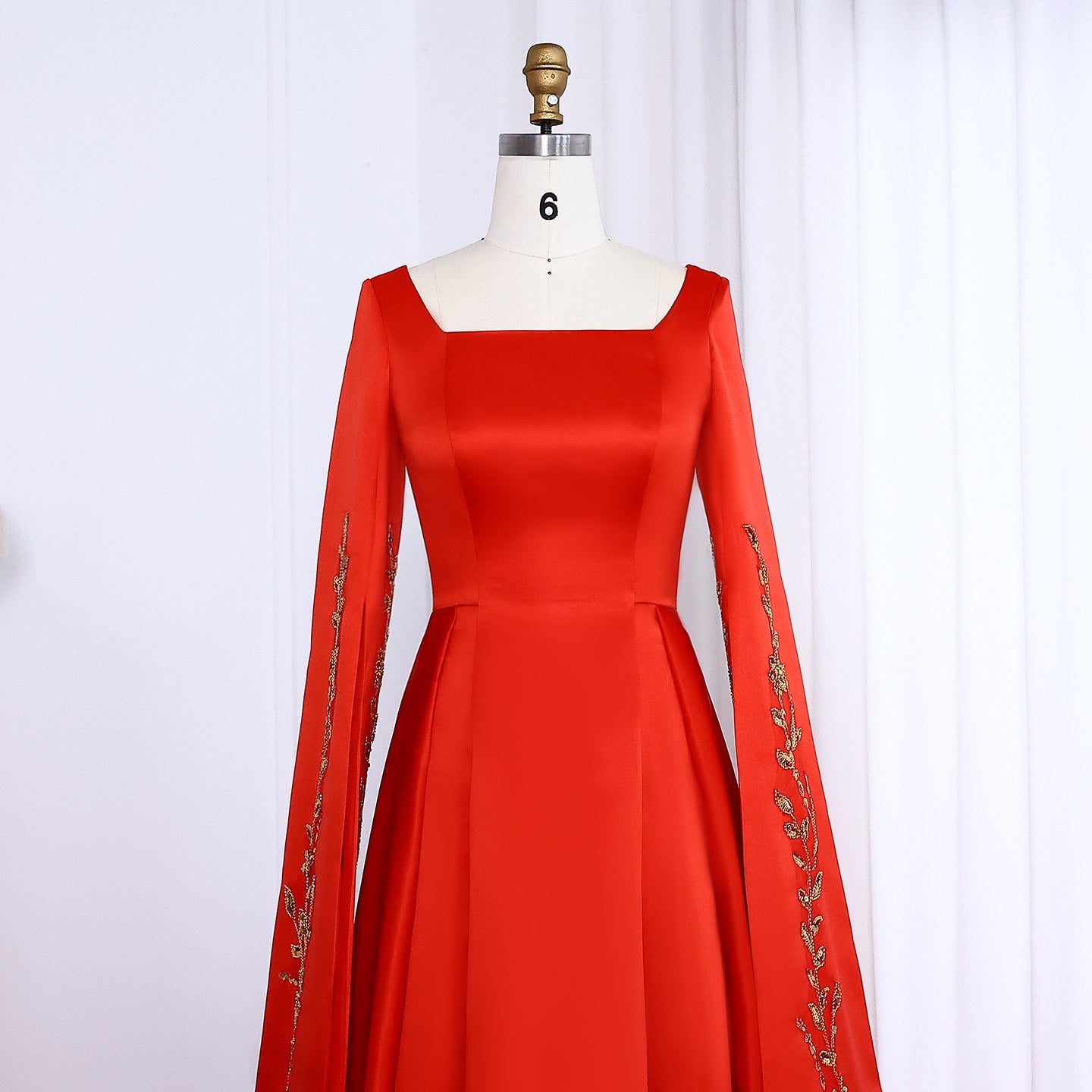 Elegant Floral Embroidery Red Evening Dress with Cape Sleeve SS568