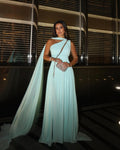 Luxury Beaded Aqua A-Line Chiffon Evening Dress SF234