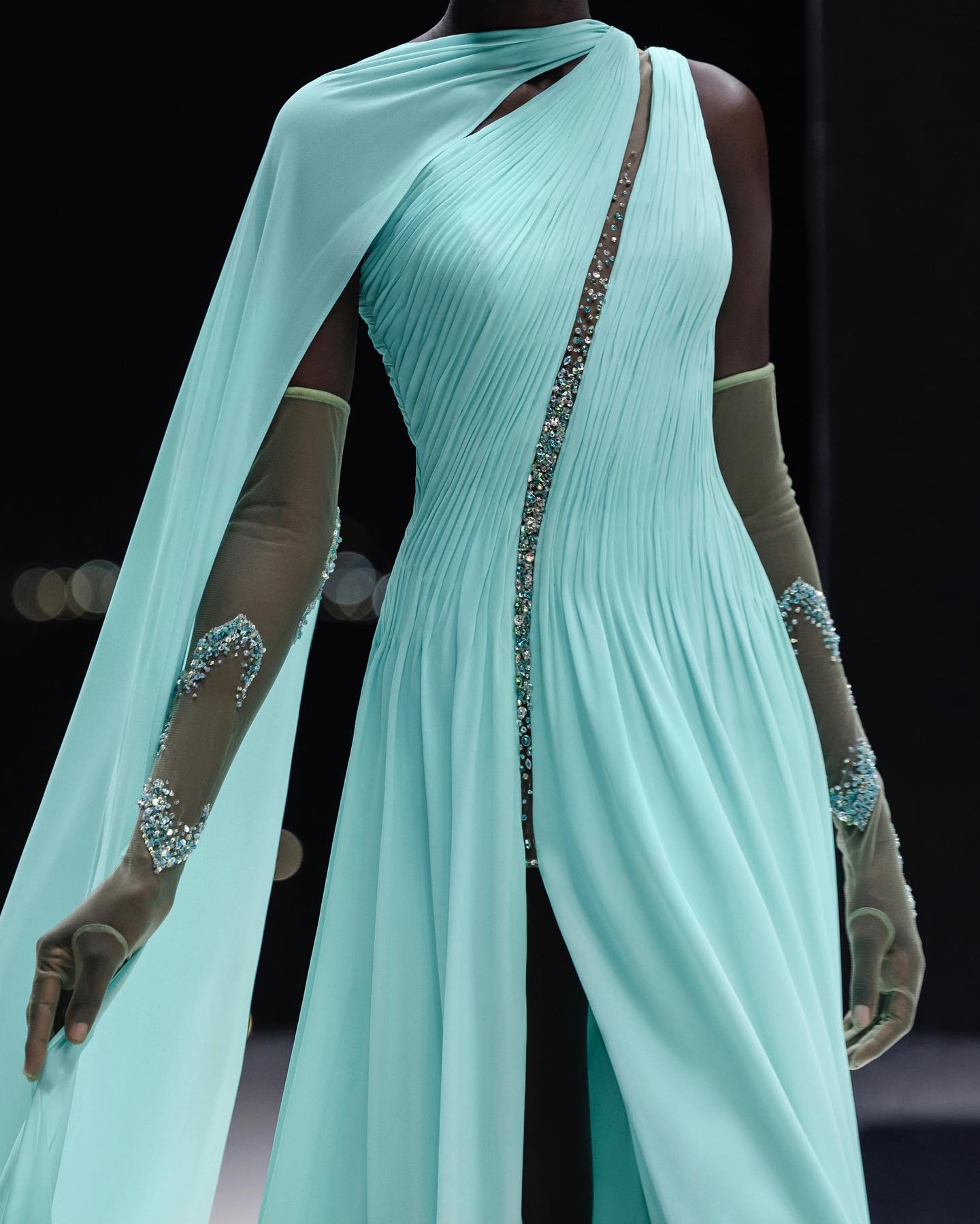 Luxury Beaded Aqua A-Line Chiffon Evening Dress SF234