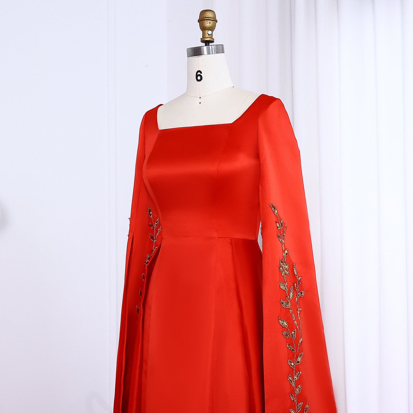 Elegant Floral Embroidery Red Evening Dress with Cape Sleeve SS568