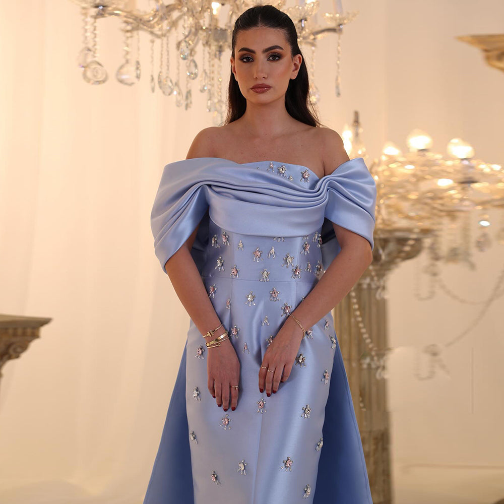 Elegant Crystal Blue Evening Dress with Overskirt SS270