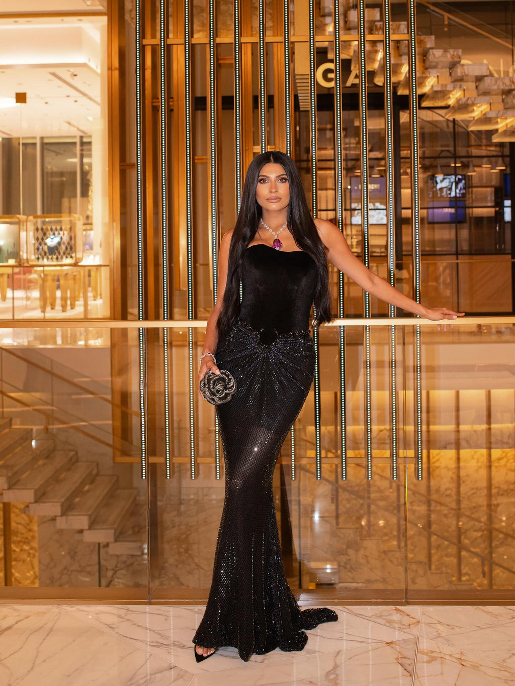 Luxury Black Sequin Strapless Fitted Mermaid Evening Dress SF499