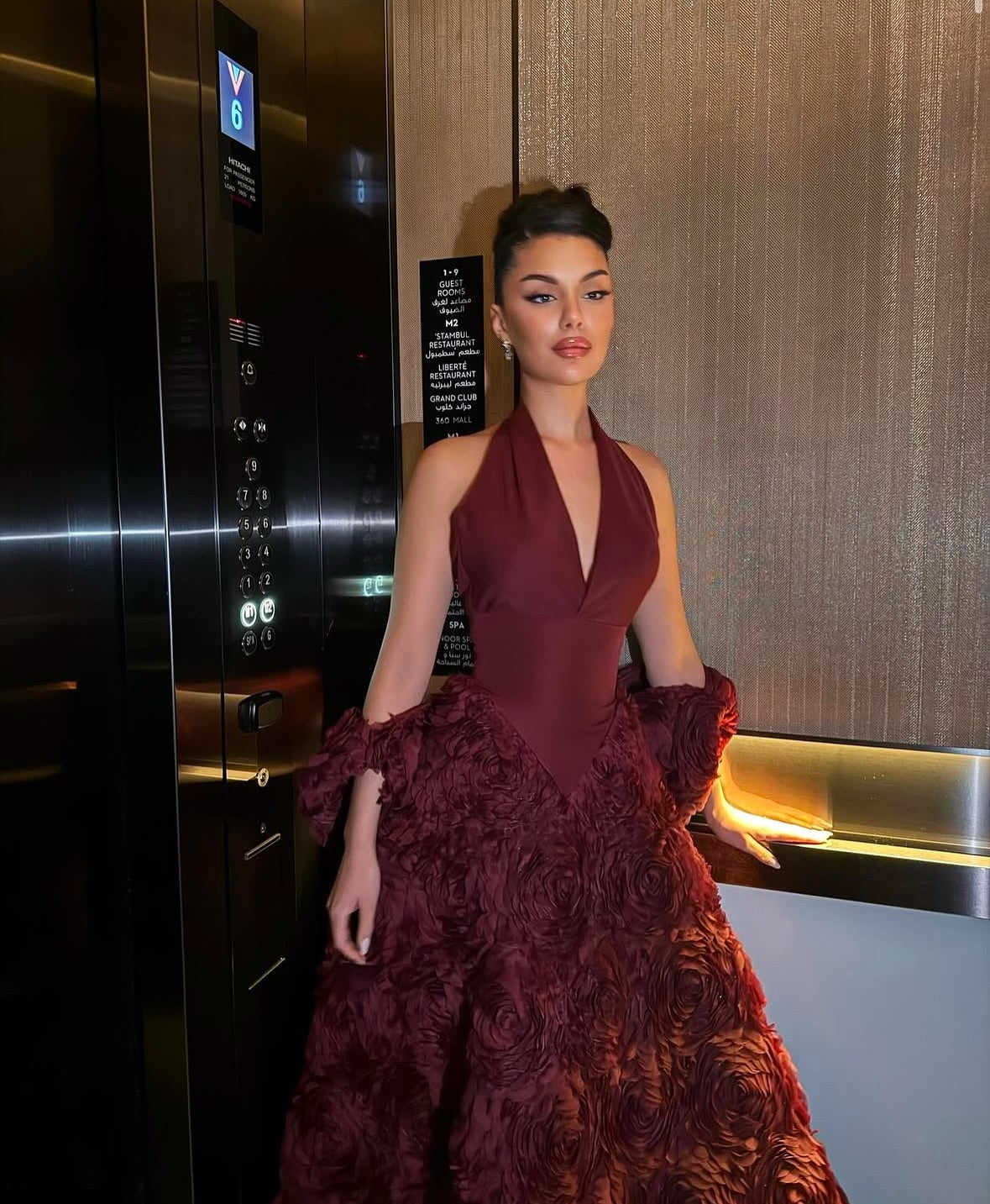 Gorgeous 3D Floral Burgundy V-Neck Evening Dress SF197