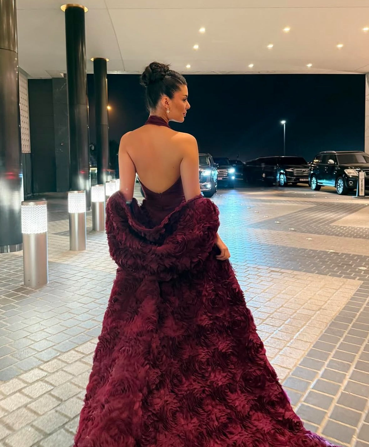Gorgeous 3D Floral Burgundy V-Neck Evening Dress SF197