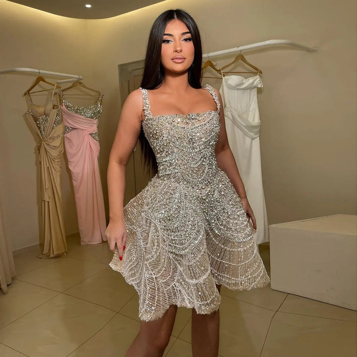 Luxury Trendy Sequin Short Cocktail Party Evening Dress SS649
