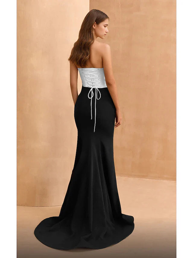 Elegant Strapless Black&White Mermaid Evening Dress SF576