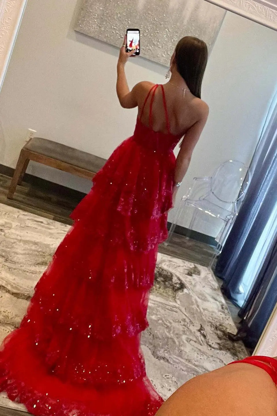 Vibrant Navy Blue Ruffles One shoulder Prom Dress with High Slit SH156