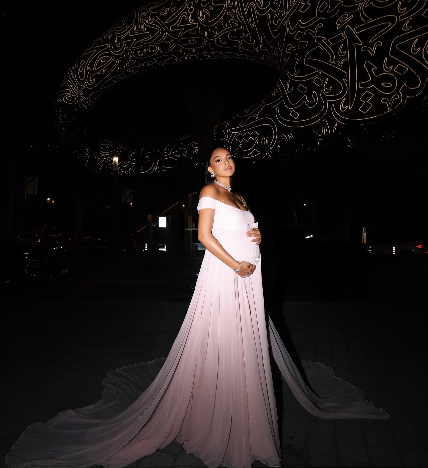 Elegant Off Shoulder Pink Evening Dress with Overskirt SF328