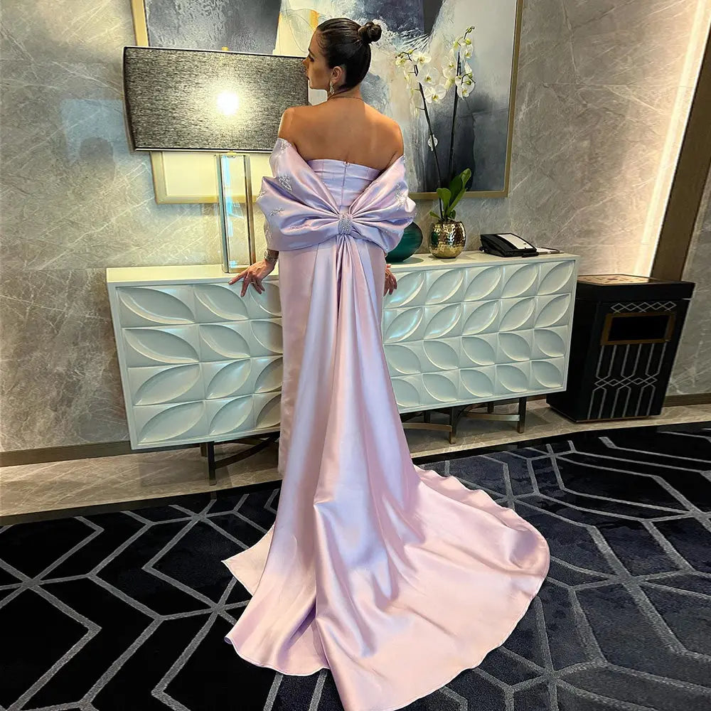 Luxury Lilac Beaded Evening Dress with Bow Cape SS319