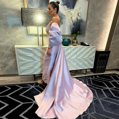 Luxury Lilac Beaded Evening Dress with Bow Cape SS319