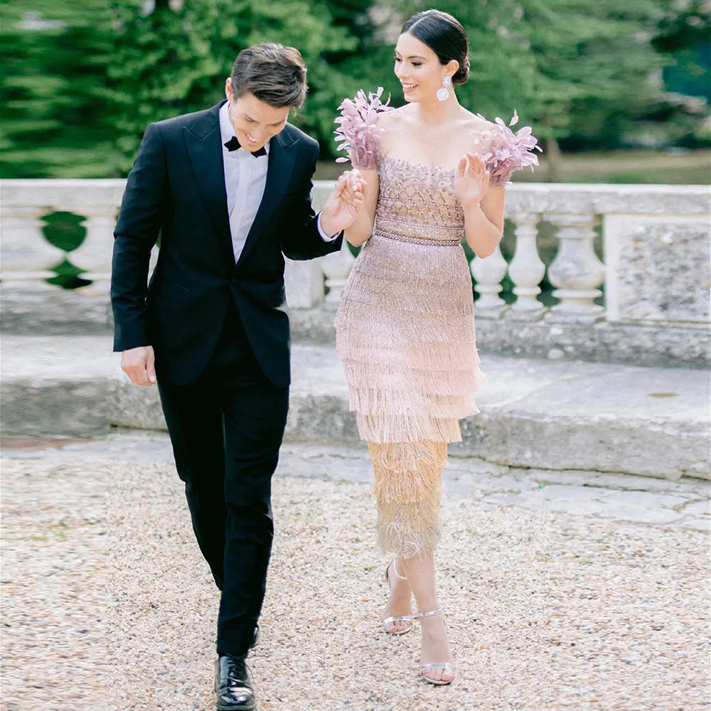 Luxury Feathers Tassel Lilac Evening Dress SS379