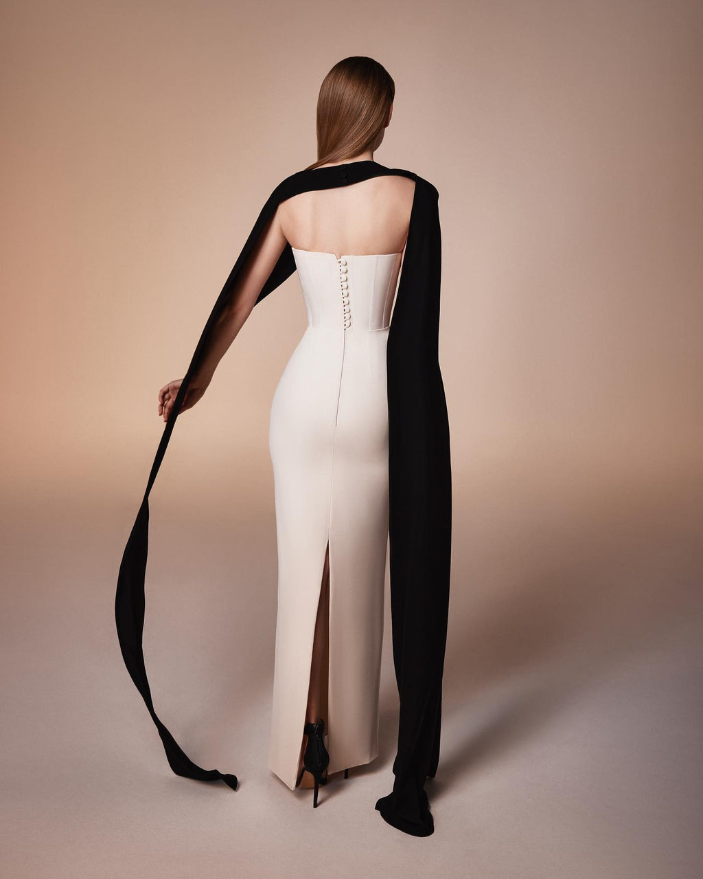 Elegant Beige Strapless Evening Dress with Cape Sleeve SF104
