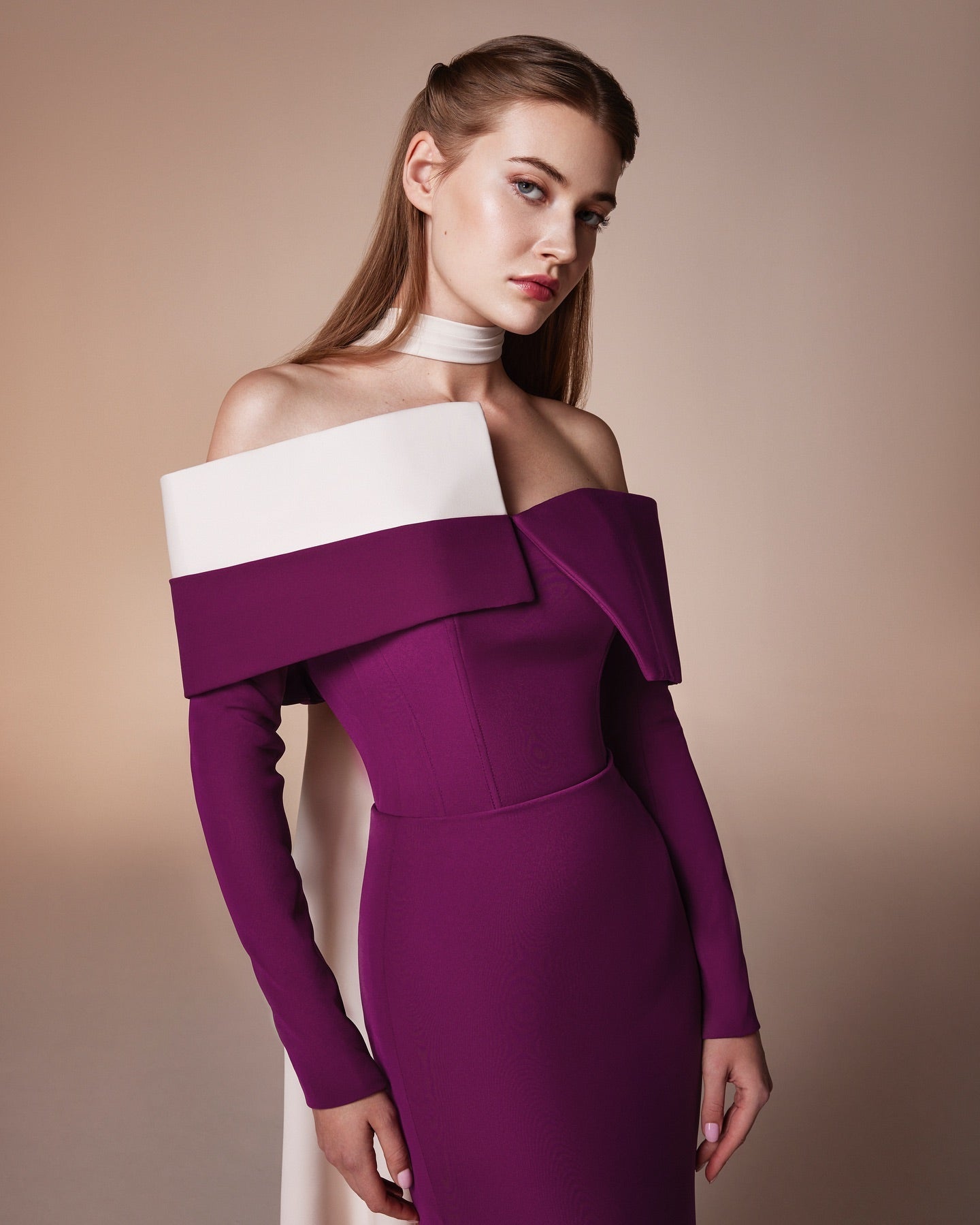 Elegant Purple Long Sleeves Satin Evening Dress SF106