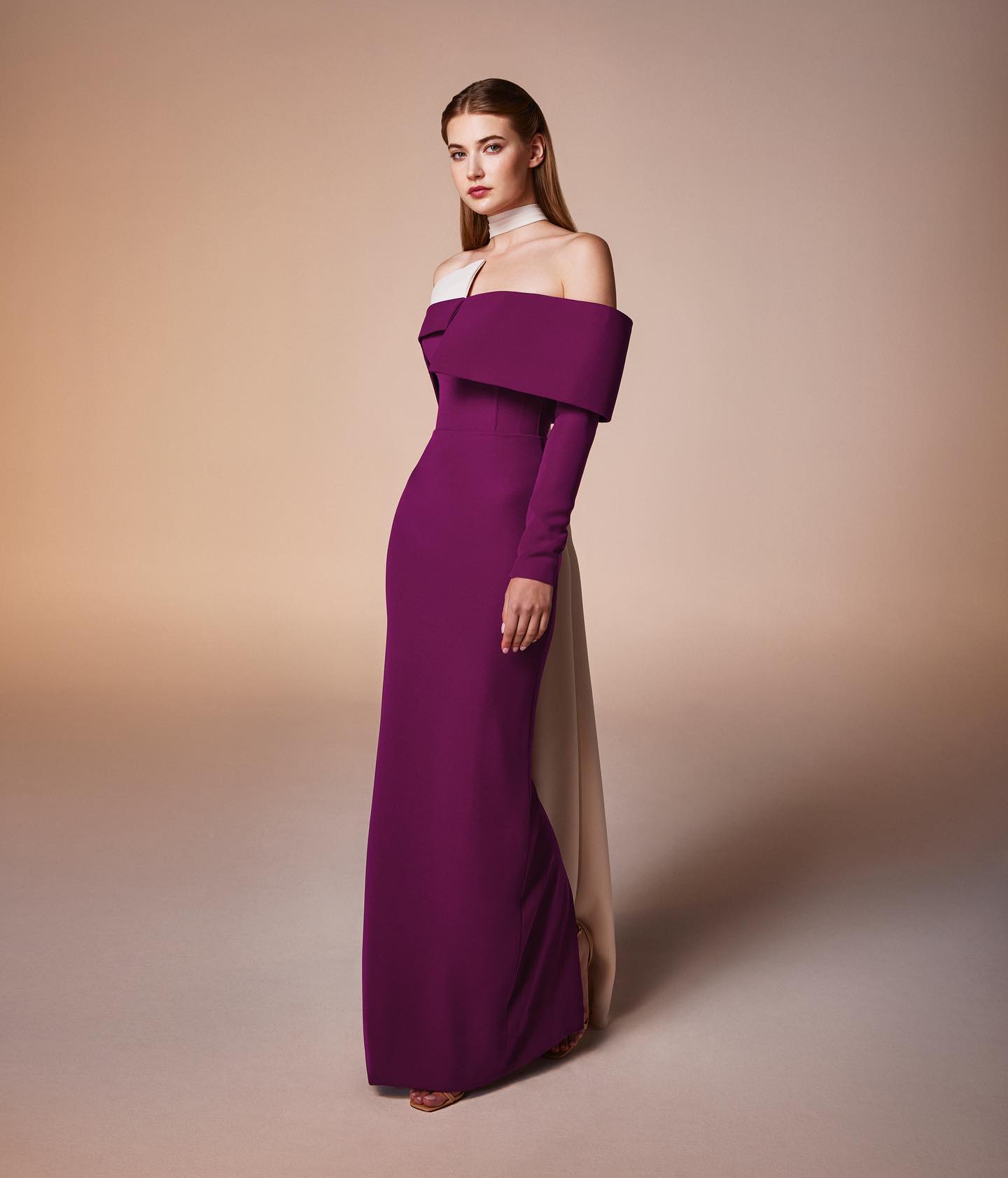 Elegant Purple Long Sleeves Satin Evening Dress SF106