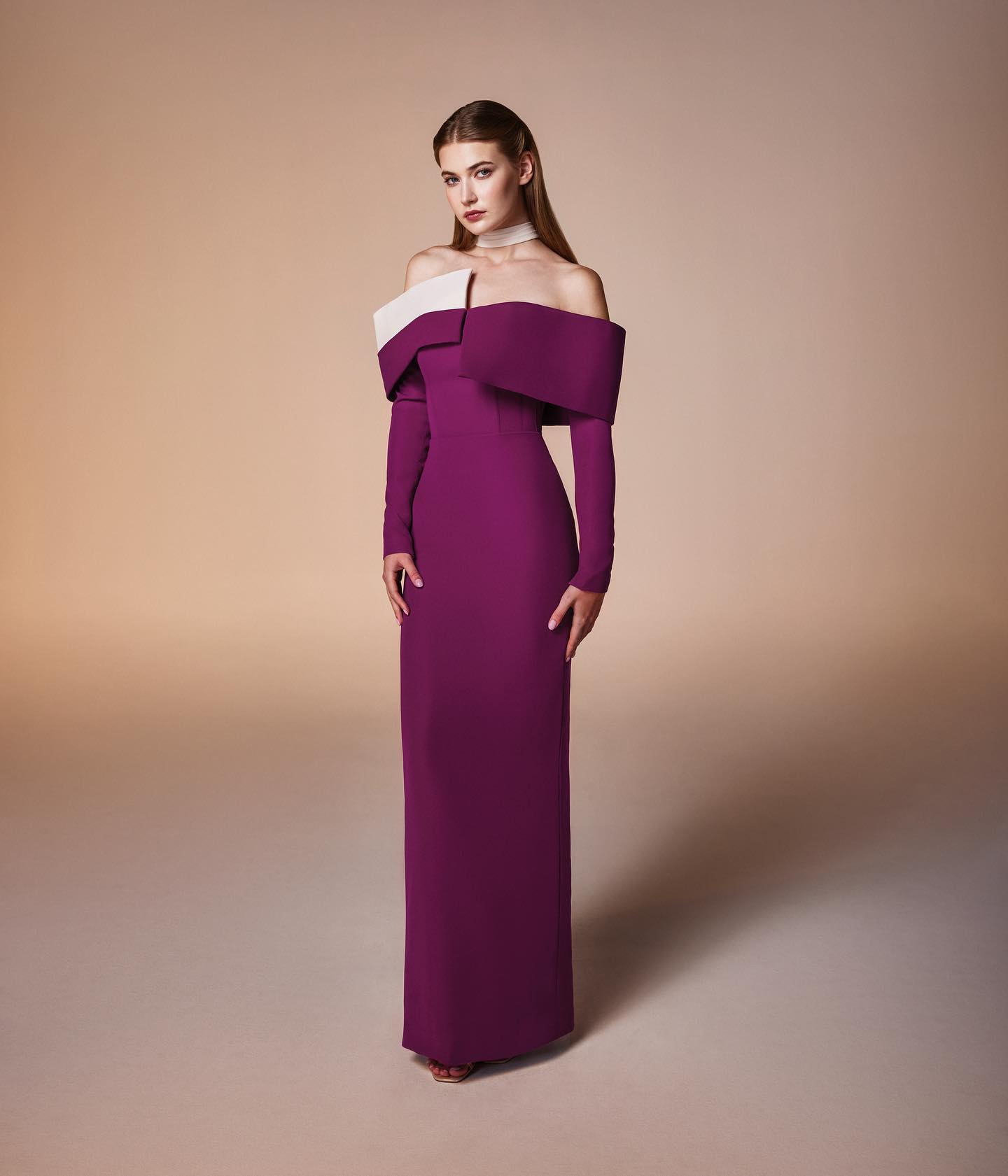 Elegant Purple Long Sleeves Satin Evening Dress SF106