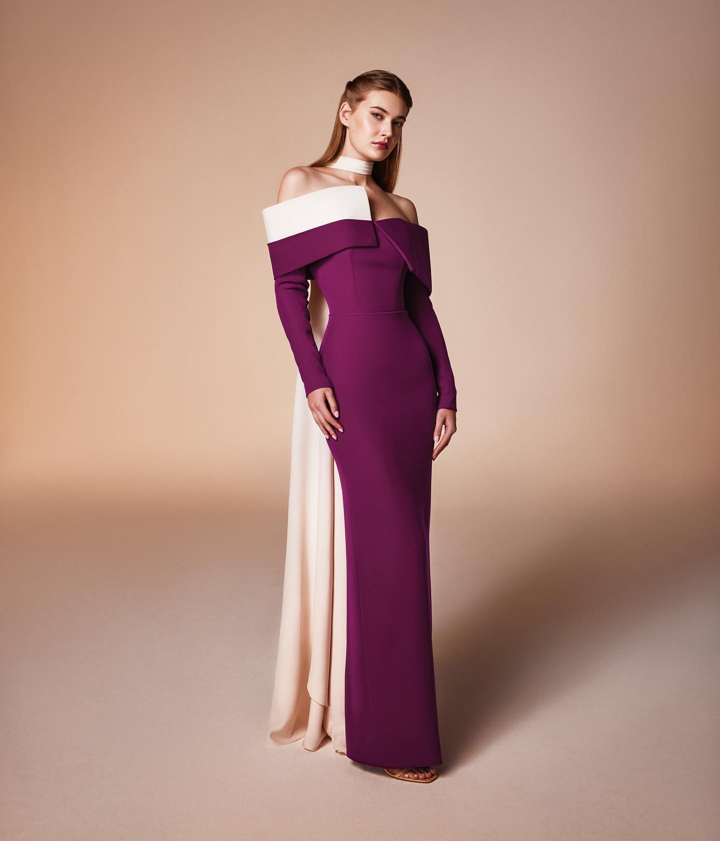 Elegant Purple Long Sleeves Satin Evening Dress SF106