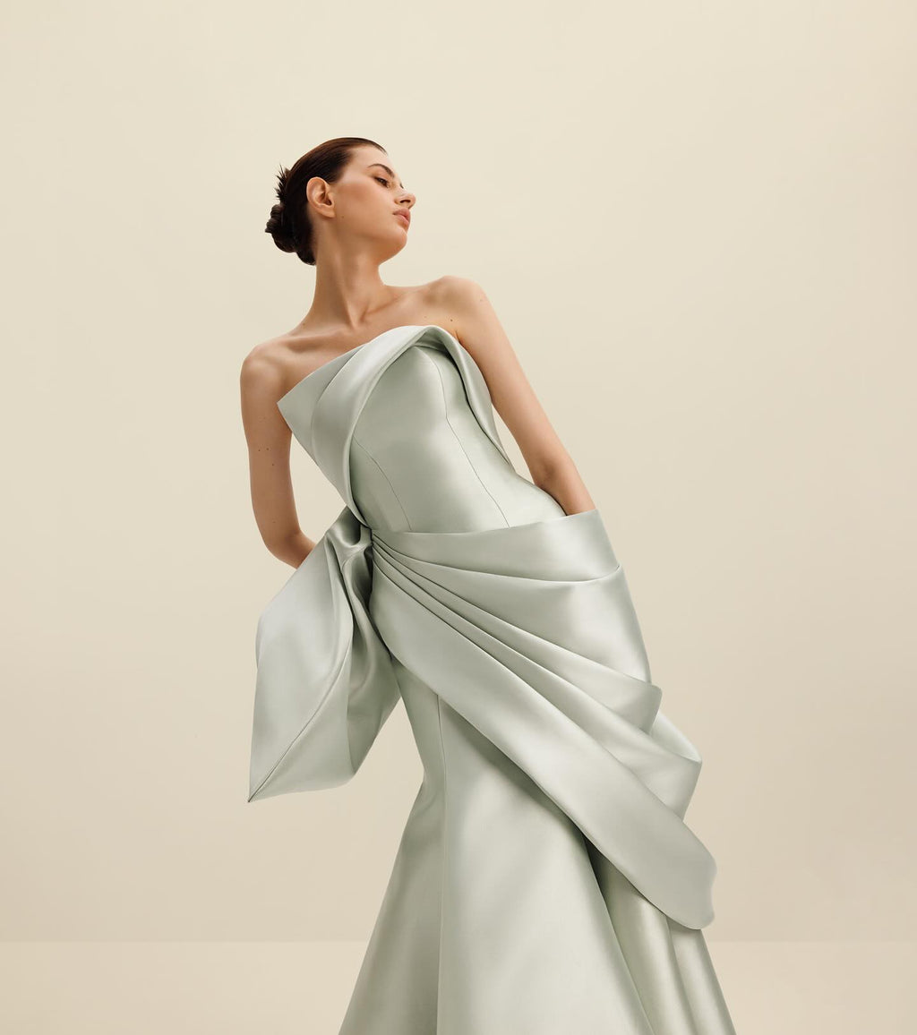 Elegant Silver Gray Strapless Pleated Evening Dress SF231