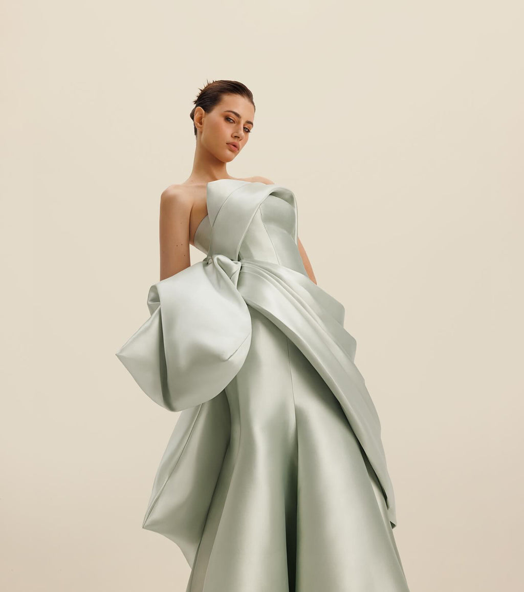 Elegant Silver Gray Strapless Pleated Evening Dress SF231
