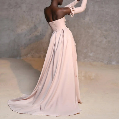 Elegant Strapless 3D Floral Beaded Pink Evening Dress SS540