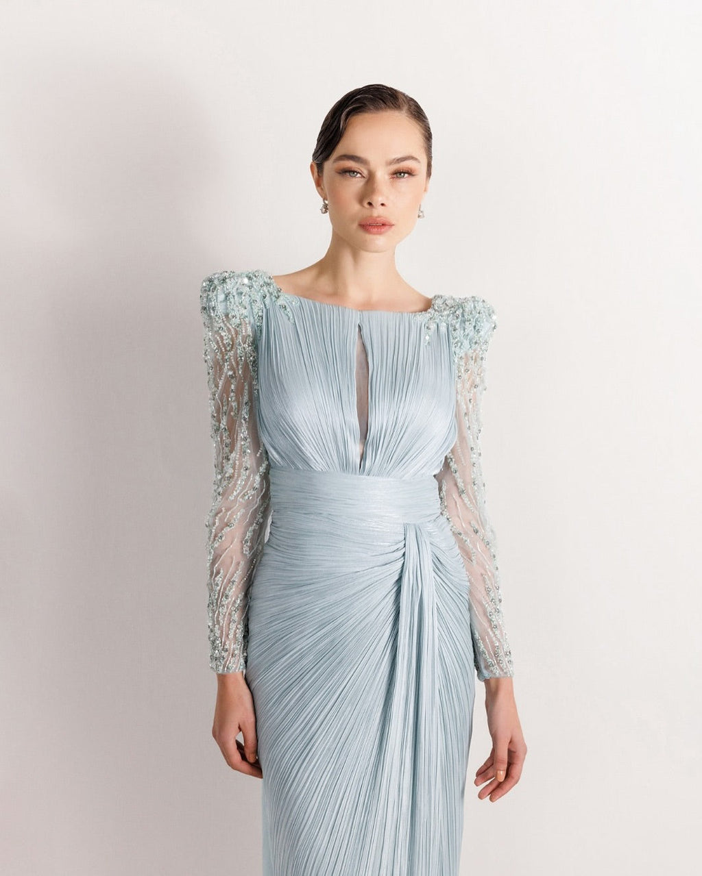 Luxury Beaded Long Sleeves Evening Dress with Overskirt SF410