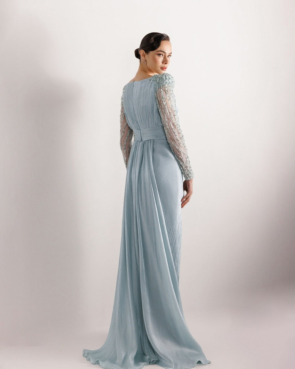 Luxury Beaded Long Sleeves Evening Dress with Overskirt SF410