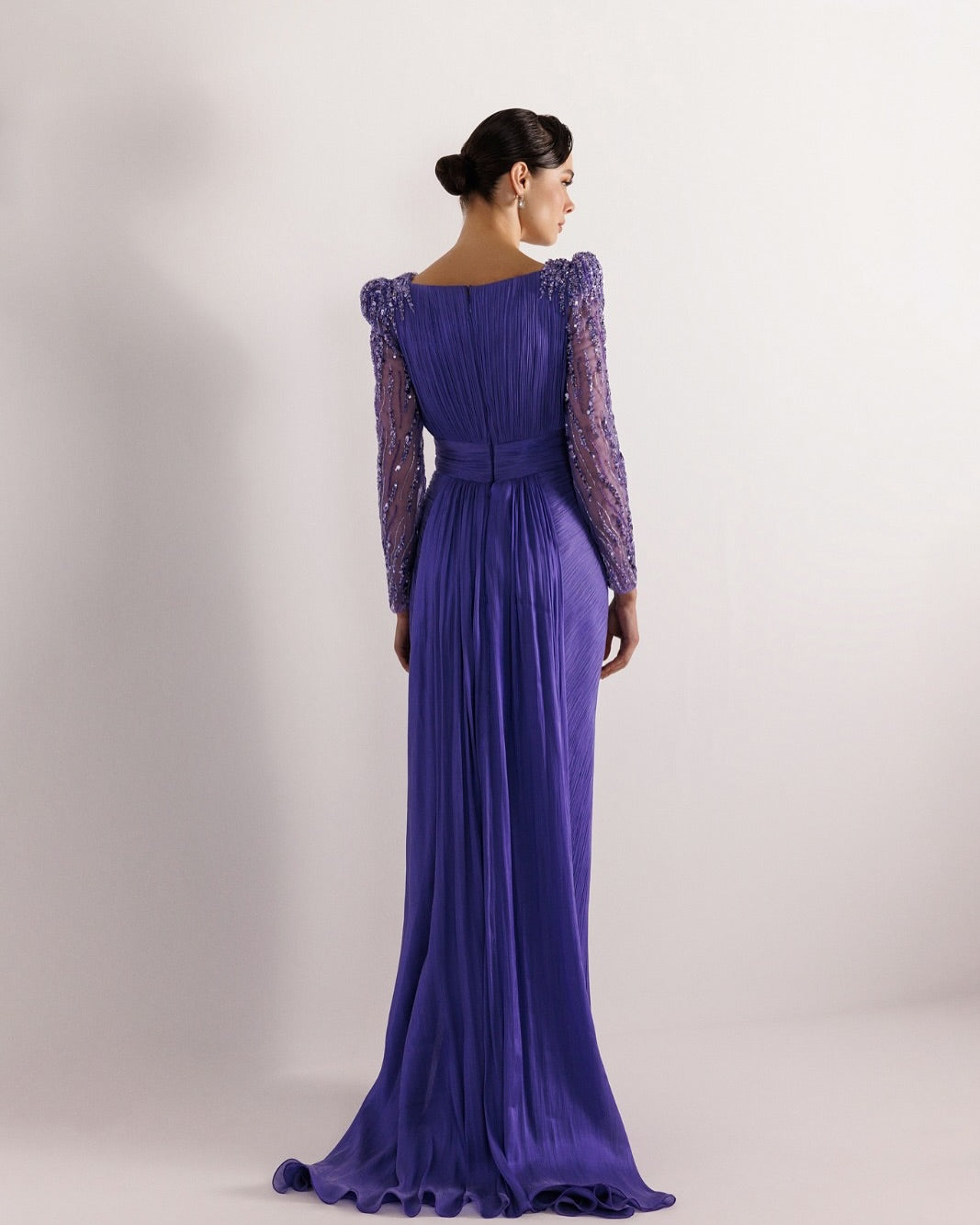 Luxury Beaded Long Sleeves Evening Dress with Overskirt SF410