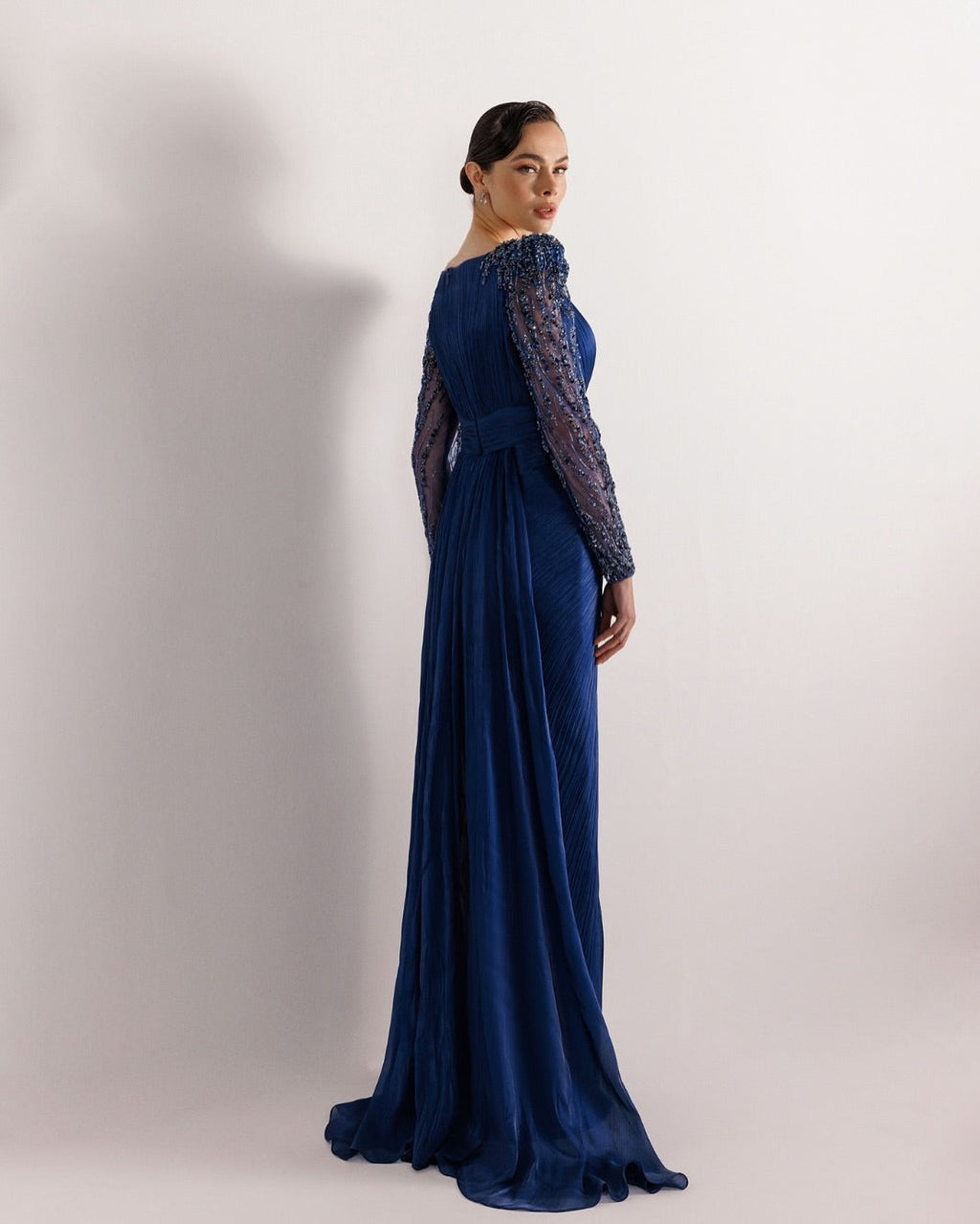 Luxury Beaded Long Sleeves Evening Dress with Overskirt SF410