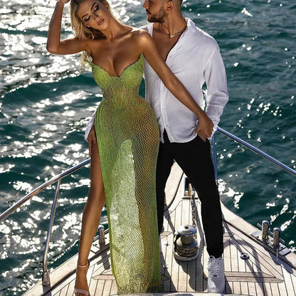 Green Strapless High Slit Cocktail Party Dress RM045
