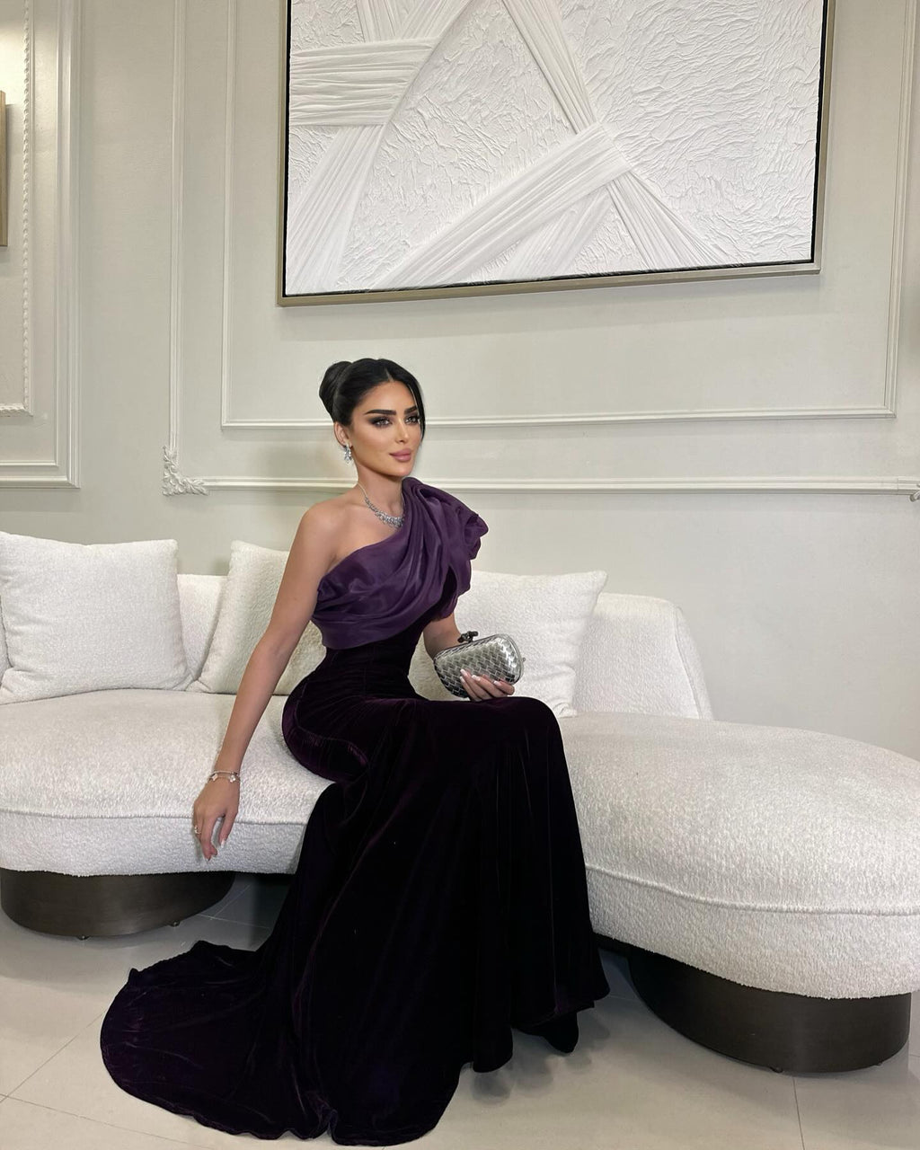 Elegant Purple One Shoulder Mermaid Evening Dress SF493