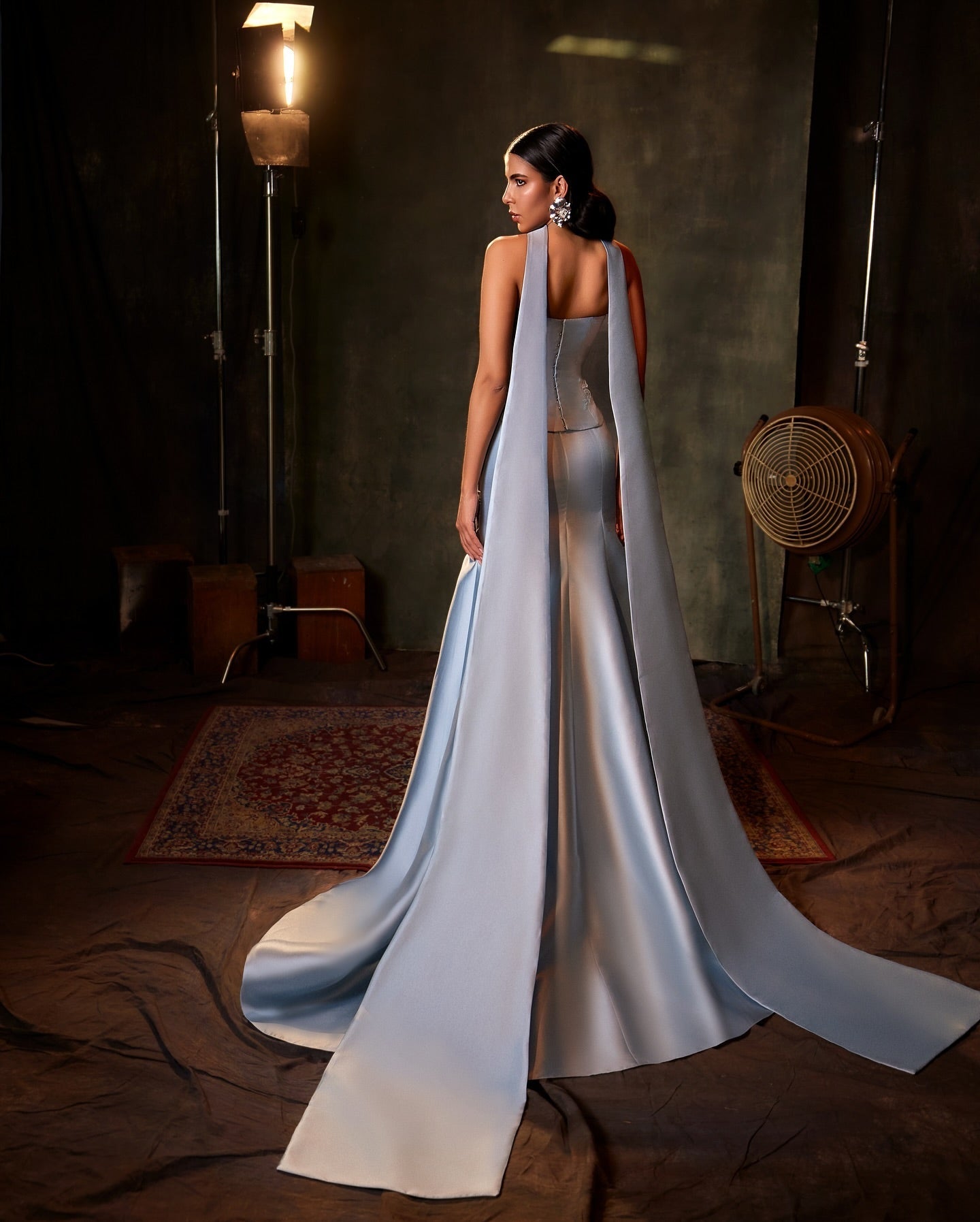 Graceful 3D Floral Blue Mermaid Evening Dress with Scarf SS245