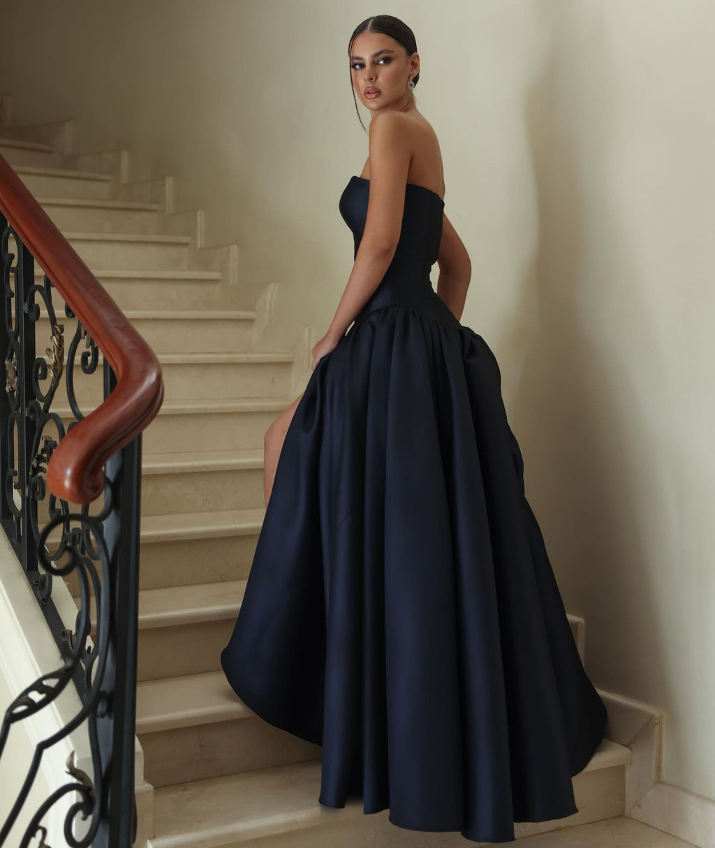 Elegant Strapless Dark Navy A-Line Evening Dress SF480