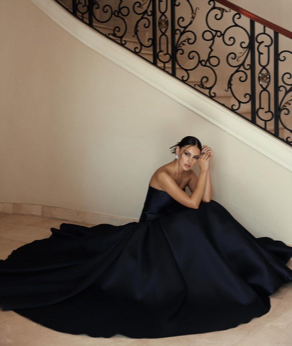 Elegant Strapless Dark Navy A-Line Evening Dress SF480