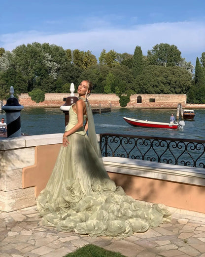 Elegant Green Strapless 3D Flowers Evening Dress SF300