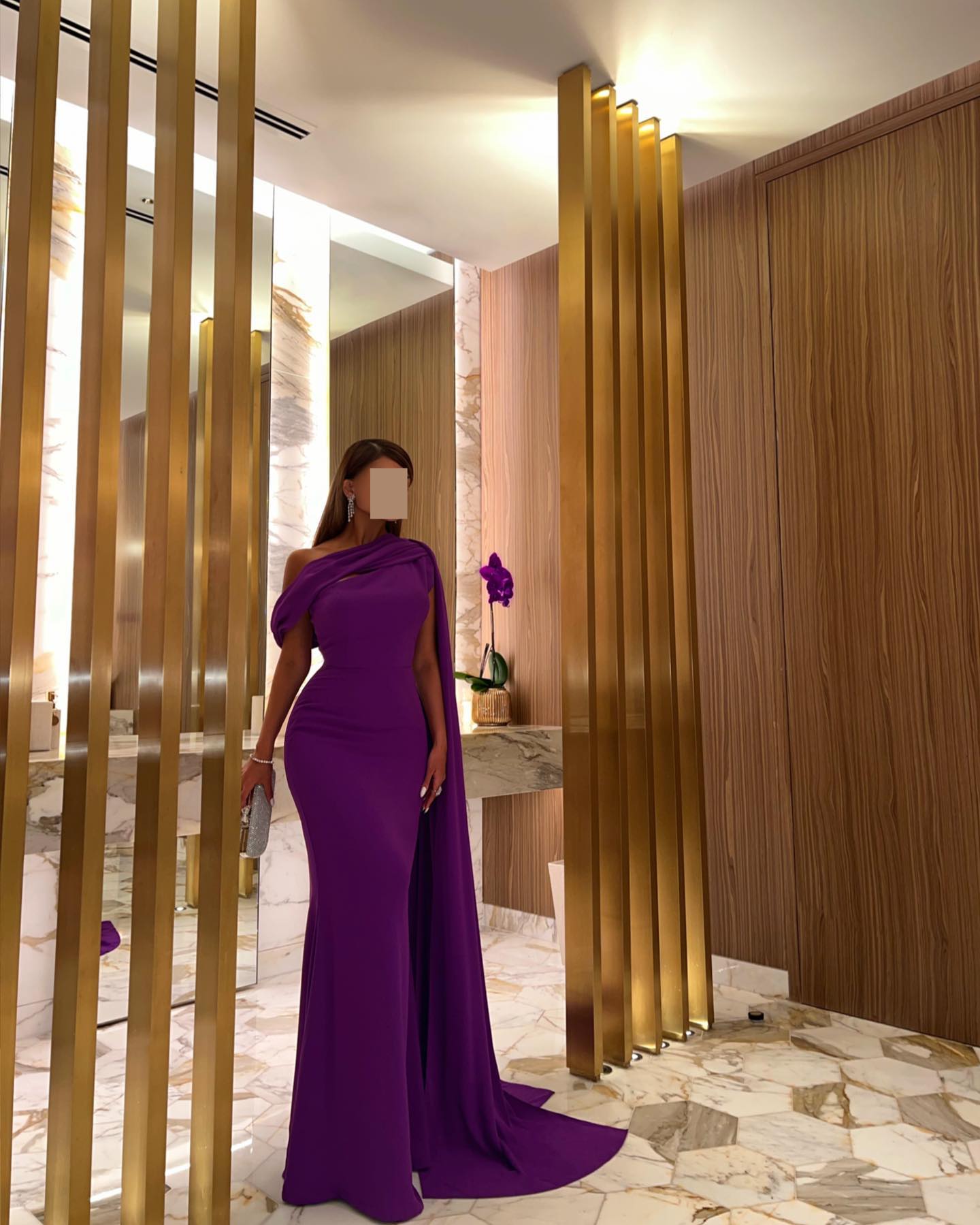 Elegant Purple Mermaid Evening Dress with Cape Sleeve SF112