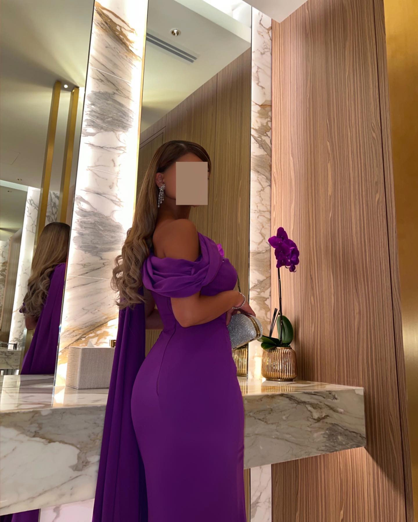 Elegant Purple Mermaid Evening Dress with Cape Sleeve SF112